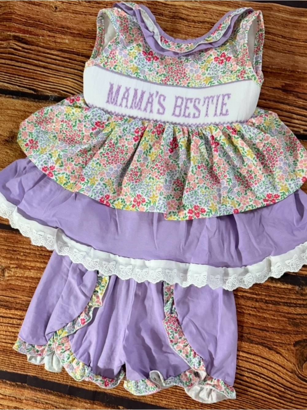Mama's Bestie Floral Lavender Two-Piece Outfit Sz 4T